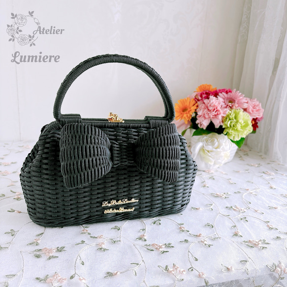 〜エレガントでレディーなリボンかごバッグ〜　ブラック　フォーマルバッグ 