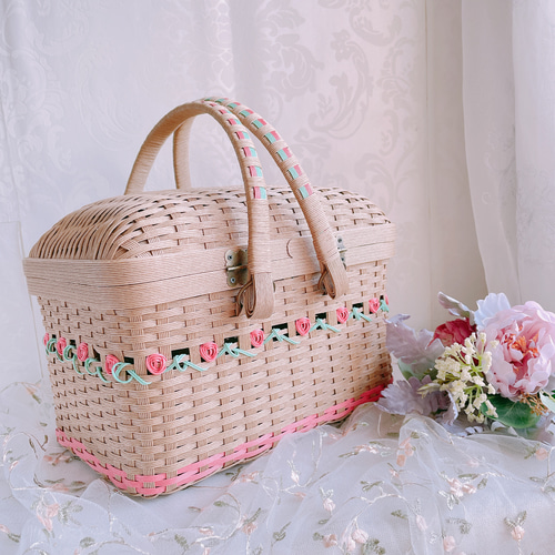 サエラ風 レース バスケット ハンドメイド 薔薇 ローズ サエラ風 レース バスケット ハンドメイド 薔薇 ローズ サエラ風