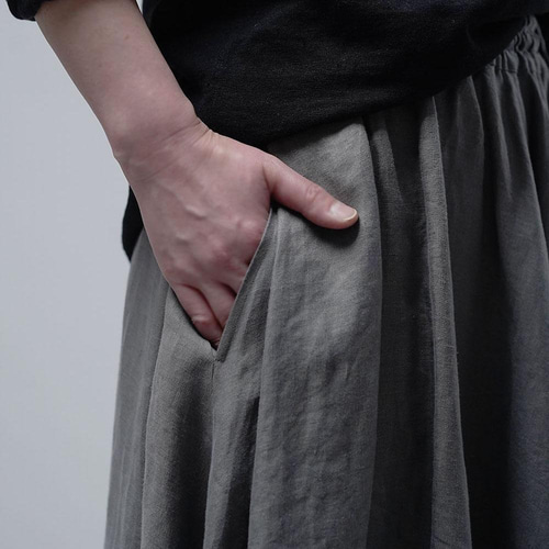 wafu】Linen Skirt リネン サーキュラースカート/鈍色(にびいろ) s002f 