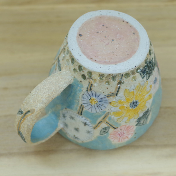 【再販】お花畑マグカップ  【水色】 4枚目の画像