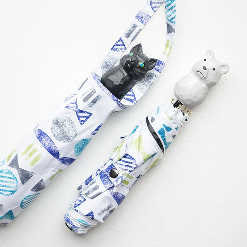 木彫り動物 UVカット折りたたみ傘 stamps 紫外線99.9%カット 晴雨兼用