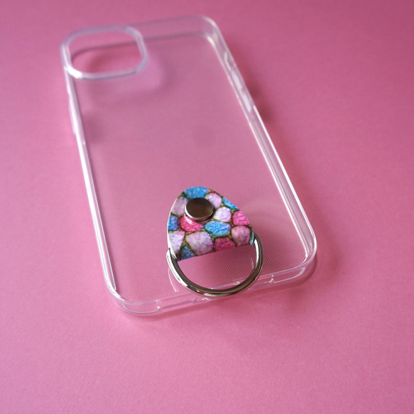 iPhoneケース【人魚の鱗-Mermaid scales-】ステンドグラス革　ピンク水色 3枚目の画像