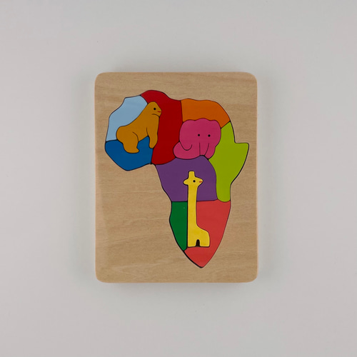 アフリカ大陸　壁掛け　動物12匹　木製パズル　29✖️25 ✖️2、2 ジョージラック 2重パズル・アフリカ 木のおもちゃ専門店 こどもの木