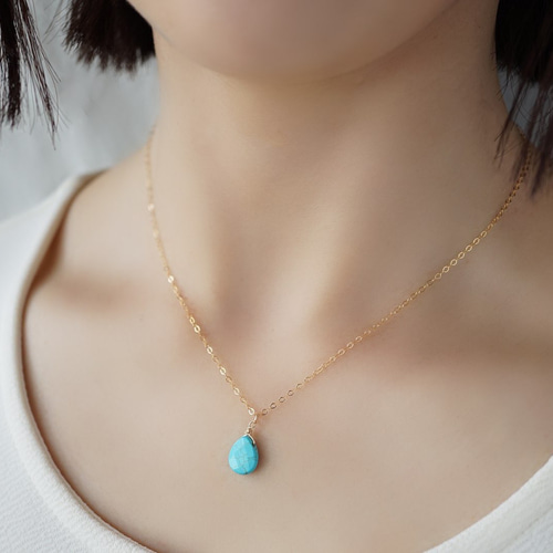 ターコイズの14kgfネックレス ゴールド 天然石 金属アレルギー対応