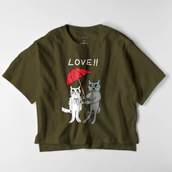 ラブキャット　オーバーサイズTシャツ　猫　長毛　ロシアンブルー　チンチラ　イラスト　ゆるかわ　フリーサイズ　レディース 4枚目の画像