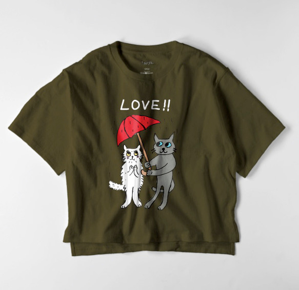 ラブキャット　オーバーサイズTシャツ　猫　長毛　ロシアンブルー　チンチラ　イラスト　ゆるかわ　フリーサイズ　レディース 4枚目の画像