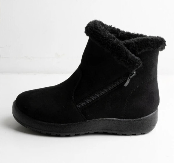 暖和得像毯子一樣！側拉鍊設計，穿脫方便。溫暖又舒適！毛絨短靴 第2張的照片