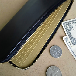 薄型でコインが取り出しやすい Ｌ字ファスナー 長財布 牛革 イタリアンレザー ネイビー 6枚目の画像