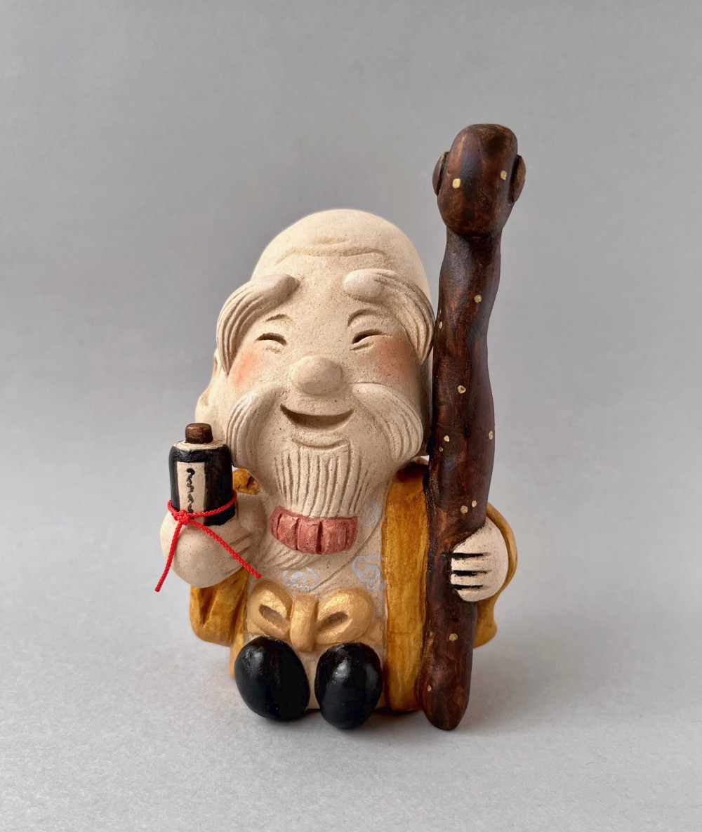 寿 置物 守り 福禄寿 鶴柄 七福神 ◆283◆時代