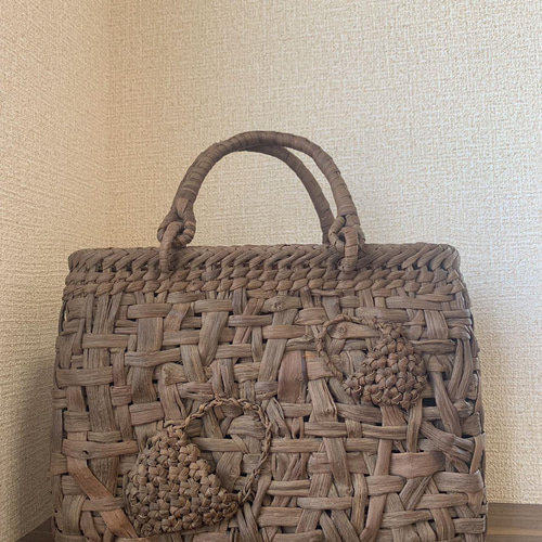 国産山葡萄 山葡萄かごバッグ 手作り 山葡萄籠バッグ 太ひご 乱れ編み  