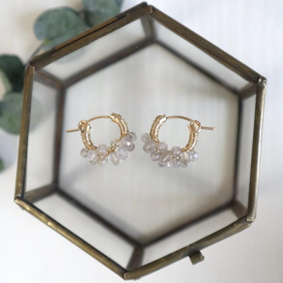 ｛ピアス/イヤリング｝14kgf/petit berries hoops グレーオニキス 3枚目の画像