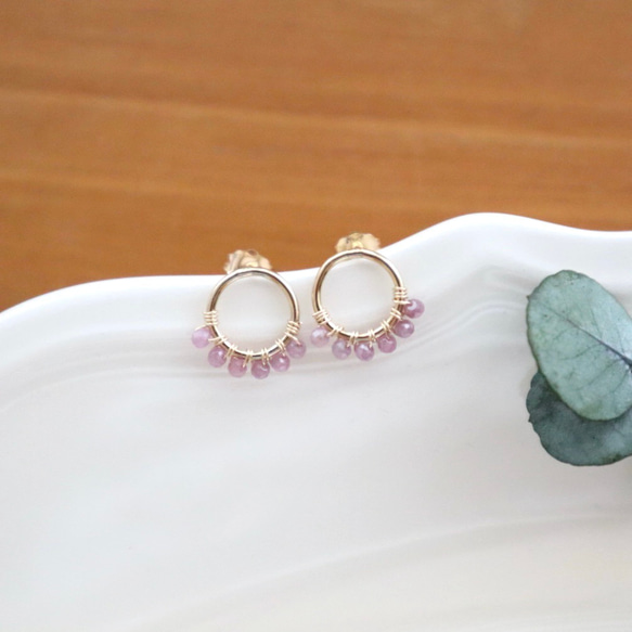 ｛ピアス/イヤリング｝14kgf/half fleur earrings ピンクサファイア(9月誕生石） 8枚目の画像