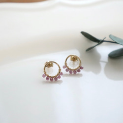 ｛ピアス/イヤリング｝14kgf/half fleur earrings ピンクサファイア(9月誕生石） 3枚目の画像