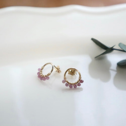 ｛ピアス/イヤリング｝14kgf/half fleur earrings ピンクサファイア(9月誕生石） 4枚目の画像