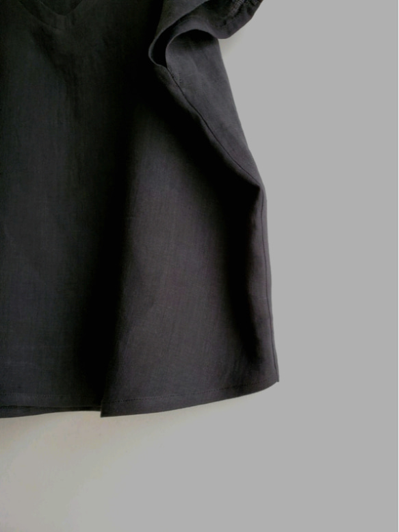 ＊くったりリネン＊Vネック＊フレンチドルマンブラウス♪黒 5枚目の画像