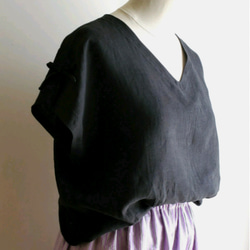 ＊くったりリネン＊Vネック＊フレンチドルマンブラウス♪黒 3枚目の画像