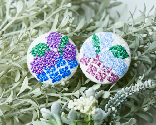 あじさい 刺繍くるみボタンブローチ/ヘアゴム plantsplanet 紫陽花