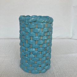 陶器 籠編み花瓶(青) 2枚目の画像
