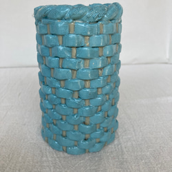 陶器 籠編み花瓶(青) 3枚目の画像