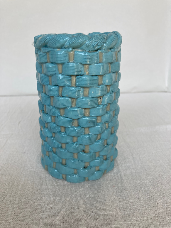 陶器 籠編み花瓶(青) 3枚目の画像