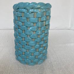陶器 籠編み花瓶(青) 4枚目の画像