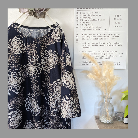 ♥和柄　ネイビー菊の花　ワンピース♥半袖　7分袖 6枚目の画像