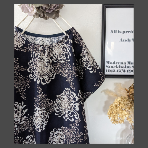 ＊茶々丸　美品　ふりふ　キクツバメ　花天井　切替ワンピース　ネイビー　和柄 和花柄切替ワンピース【Nagominosato】 | まいにちなごみ
