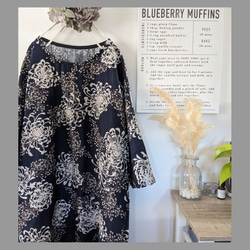 ♥和柄　ネイビー菊の花　ワンピース♥半袖　7分袖 3枚目の画像