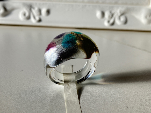 蜻蛉玉の指輪＊虹のドット〈2025-01〉 4枚目の画像