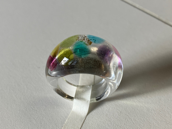蜻蛉玉の指輪＊虹のドット〈2025-01〉 5枚目の画像
