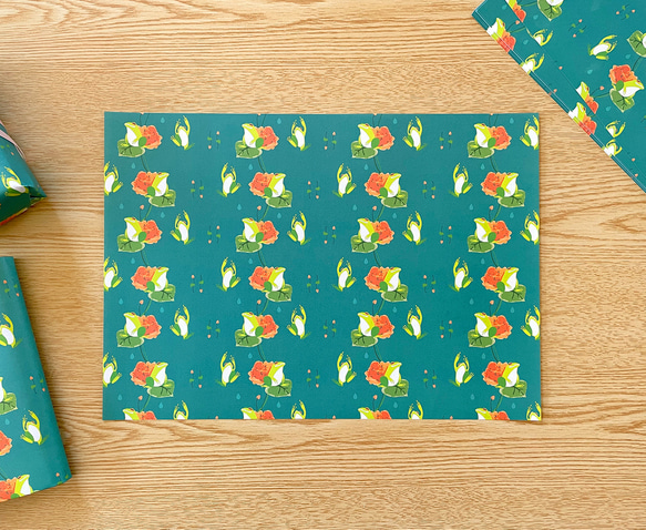 カエルの包装紙 A4サイズ 10枚入 ラッピング デザインペーパー ブックカバー 両生類 蛙グッズ おしゃれ ギフト 3枚目の画像