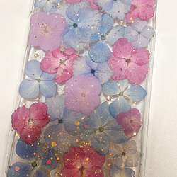 【全機種対応】紫陽花うめつくし♡押し花スマホカバー♡iPhoneもAndroidも 2枚目の画像