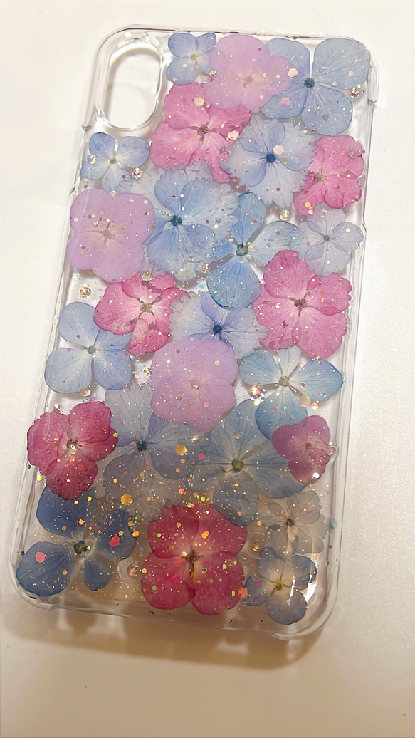 【全機種対応】紫陽花うめつくし♡押し花スマホカバー♡iPhoneもAndroidも 2枚目の画像