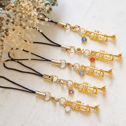 【ストラップ】ミニチュア楽器と選べる誕生石・イニシャルのストラップ 11枚目の画像