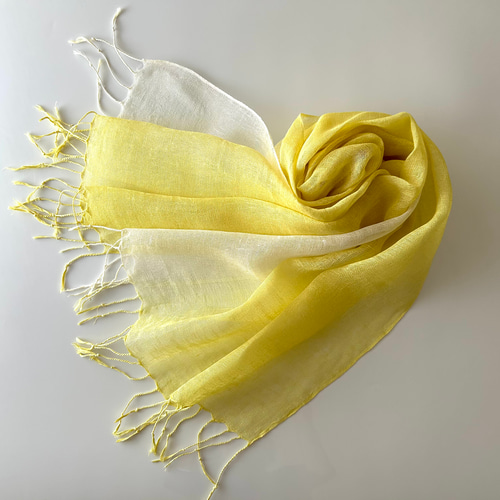 リネンのもんぺ　シトラスイエロー ハーブ（レモングラス）染め さわやかなレモンイエローの