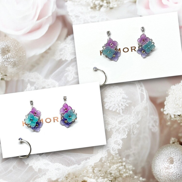 顏色會隨著溫度變化嗎？ ！繡球花銀三朵耳環 浸花 第1張的照片