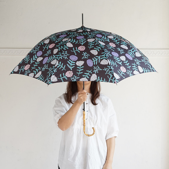 【予約８月にお届け】竹の傘 flower black 晴雨兼用 長傘 ALCEDO 161009 日傘 雨傘 1枚目の画像