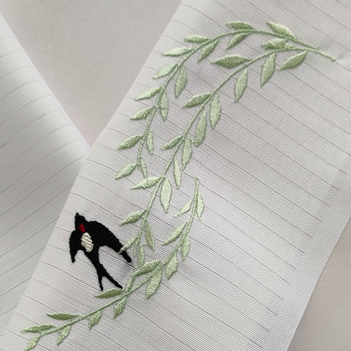 刺繍半衿 柳に燕 初夏 和装小物（帯・半襟） 刺繍好日（ししゅう