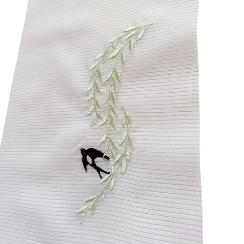 刺繍半衿 柳に燕 初夏 絽 和装小物（帯・半襟） 刺繍好日（ししゅう