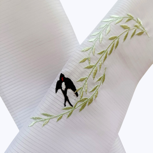 刺繍半衿 柳に燕 初夏 絽 和装小物（帯・半襟） 刺繍好日（ししゅう