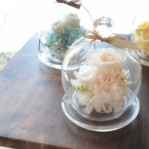 Renewal ガラスドームアレンジ プリザーブドフラワー 花咲（はなえみ