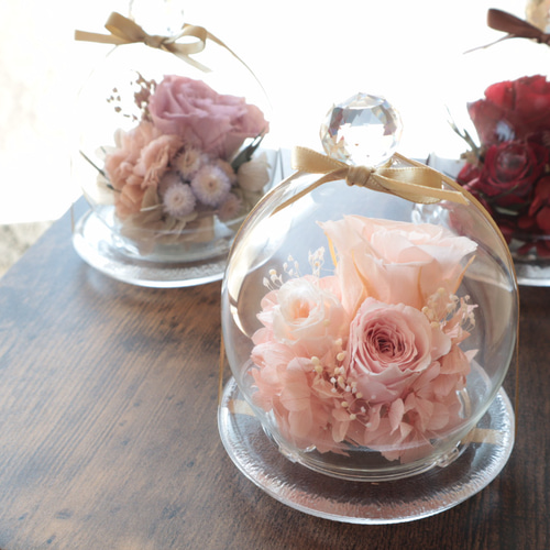 Renewal ガラスドームアレンジ プリザーブドフラワー 花咲（はなえみ
