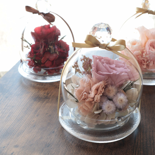 Renewal ガラスドームアレンジ プリザーブドフラワー 花咲（はなえみ