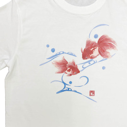 浴衣風　手染め京友禅Tシャツ 金魚　白 2枚目の画像