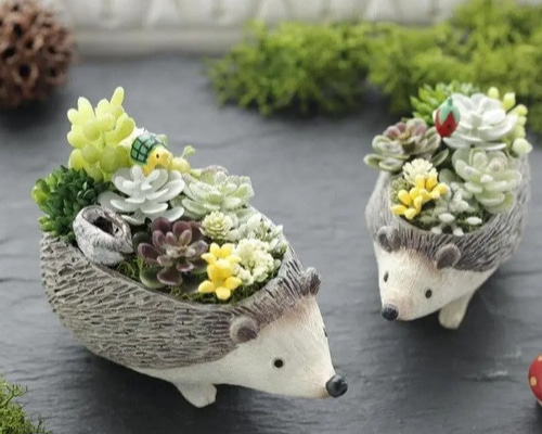 可愛いハリネズミの親子～☆フェイク多肉グリーンアレンジ☆生活に彩り