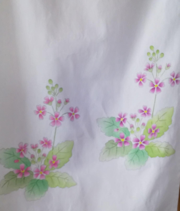桜草と小鳥の手描きのれん 3枚目の画像
