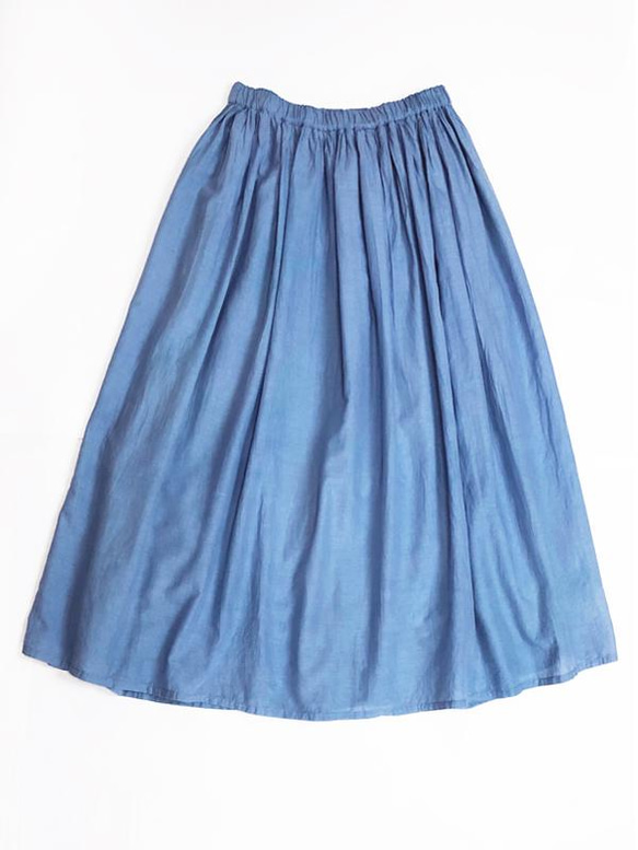 手染めのやわらかインド綿ギャザースカート *sax blue* 2枚目の画像