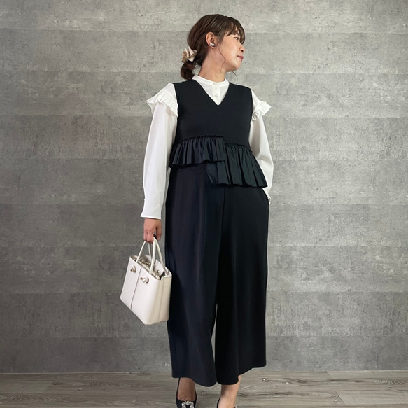 【洗える】すっきりVネック 重ね着コットンオールインワン 黒【フリー】フォーマル 卒業式 KMC-102 639225 1枚目の画像