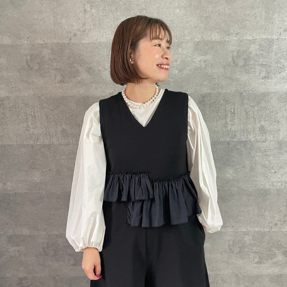 【洗える】すっきりVネック 重ね着コットンオールインワン 黒【フリー】フォーマル 卒業式 KMC-102 639225 2枚目の画像