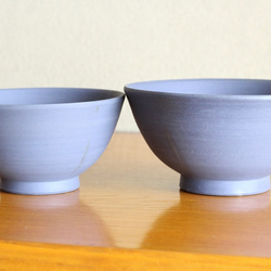 備前焼のご飯茶碗（ブルーグレー、大きめ） 4枚目の画像